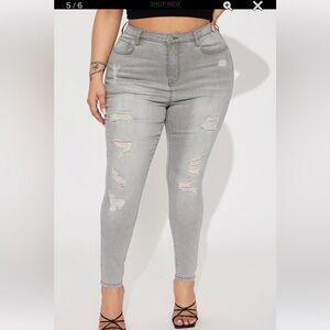 Fashion Nova Grey Distressed Skinny Jeans Plus Size 18